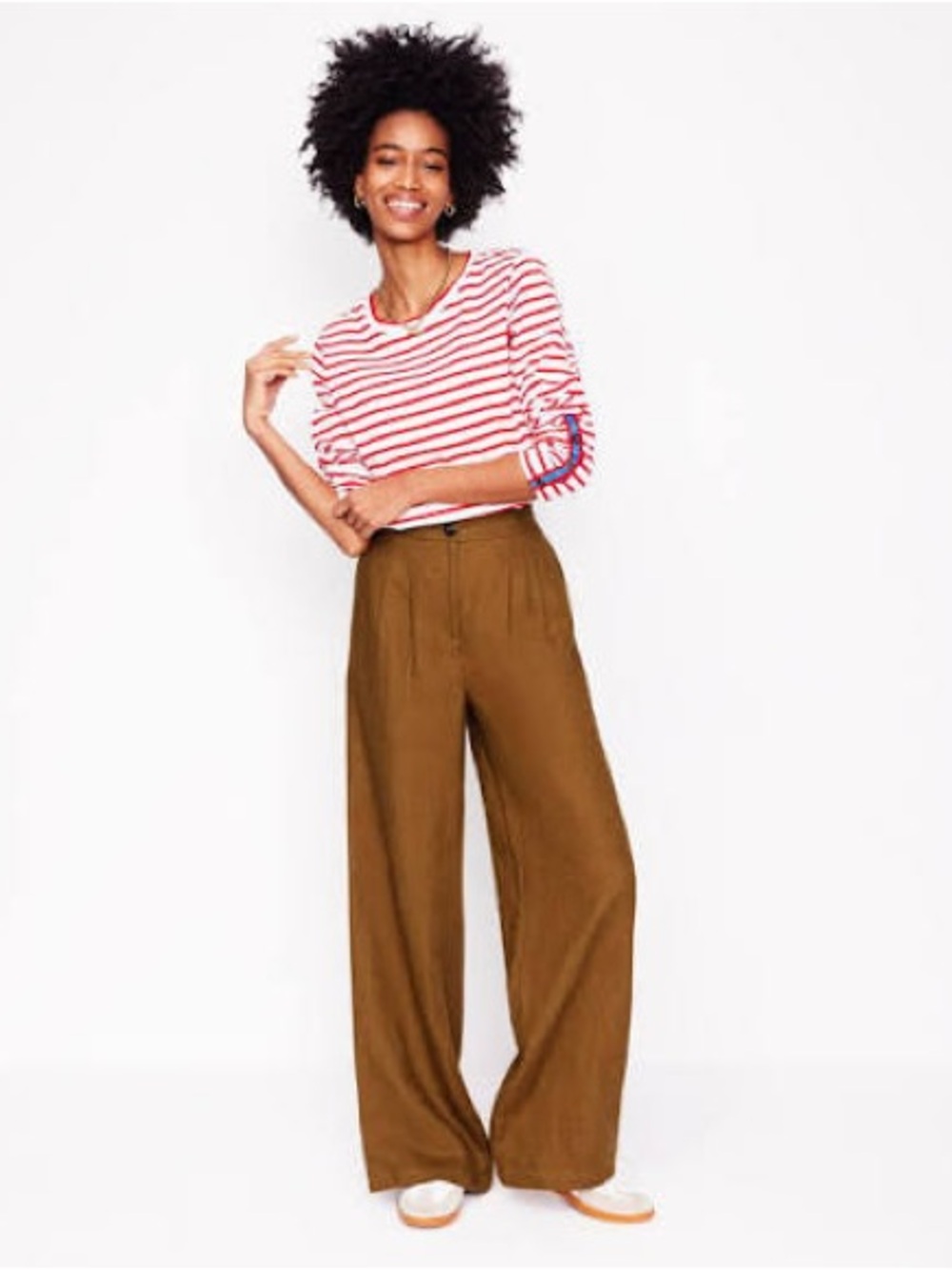 Boden Dulwich Linen Pants Wide Leg High-Waist Pants in Gingerbread size 4 Long